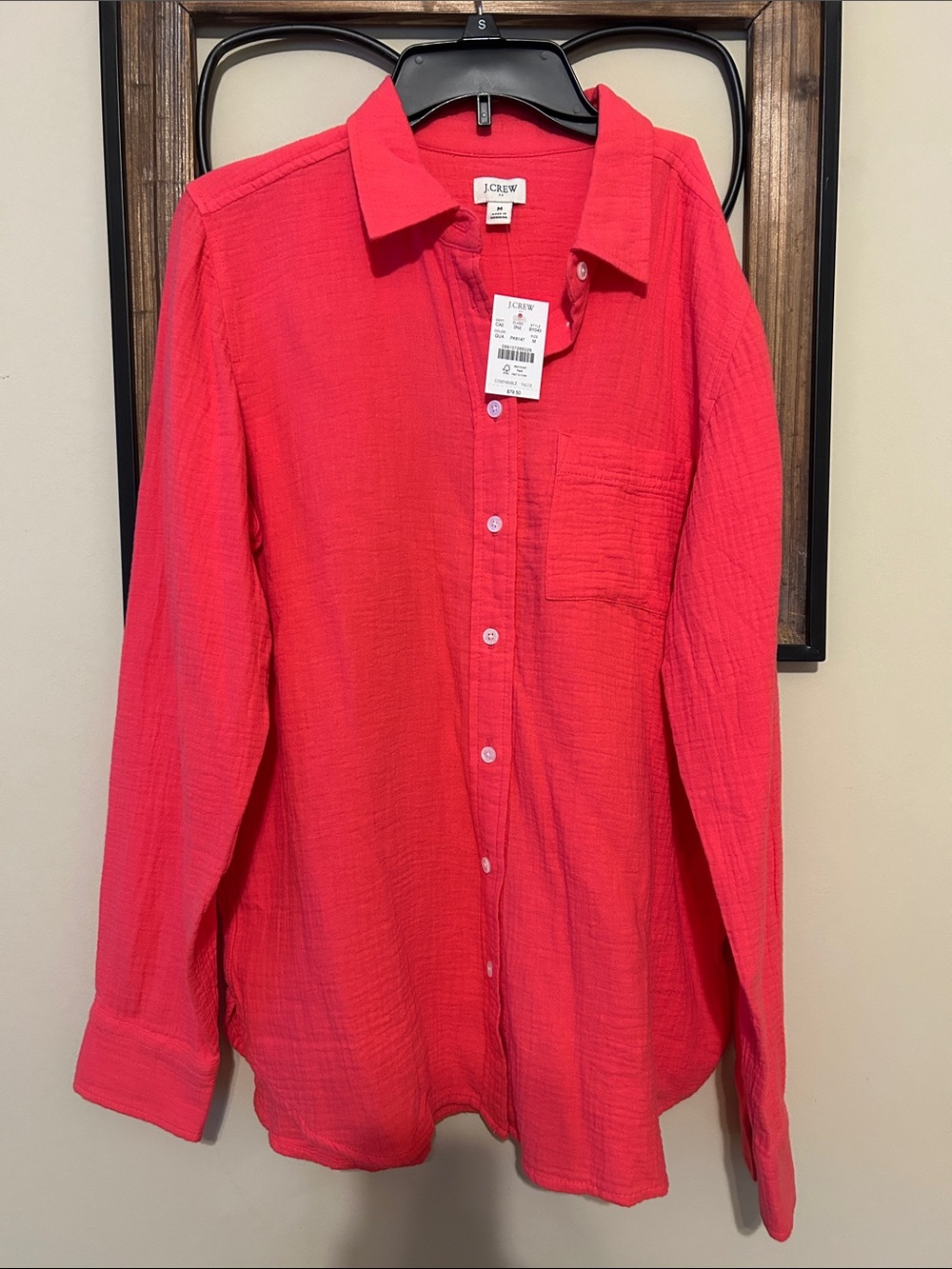 J. Crew Coral-Pink Textured Button-Up Shirt